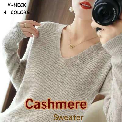 Cashmere Lana Autunno Inverno Casual Donna Moda Maglioni Solido Scollo a V Manica Lunga Sottile Maglia Pullover Top Maglioni per Donne Pull