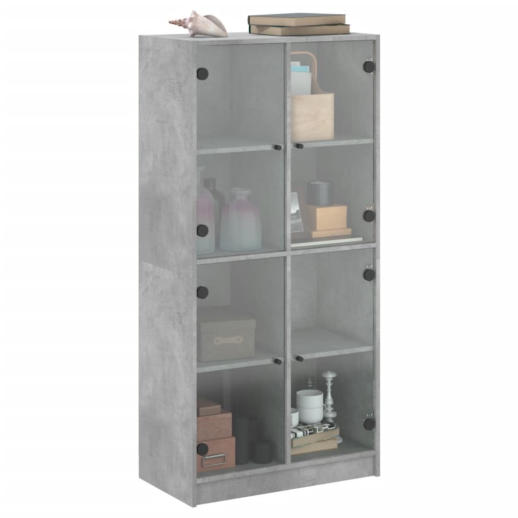 Highboard with Doors Concrete Grey 68 X 37 X 142 Cm Wood Based Material