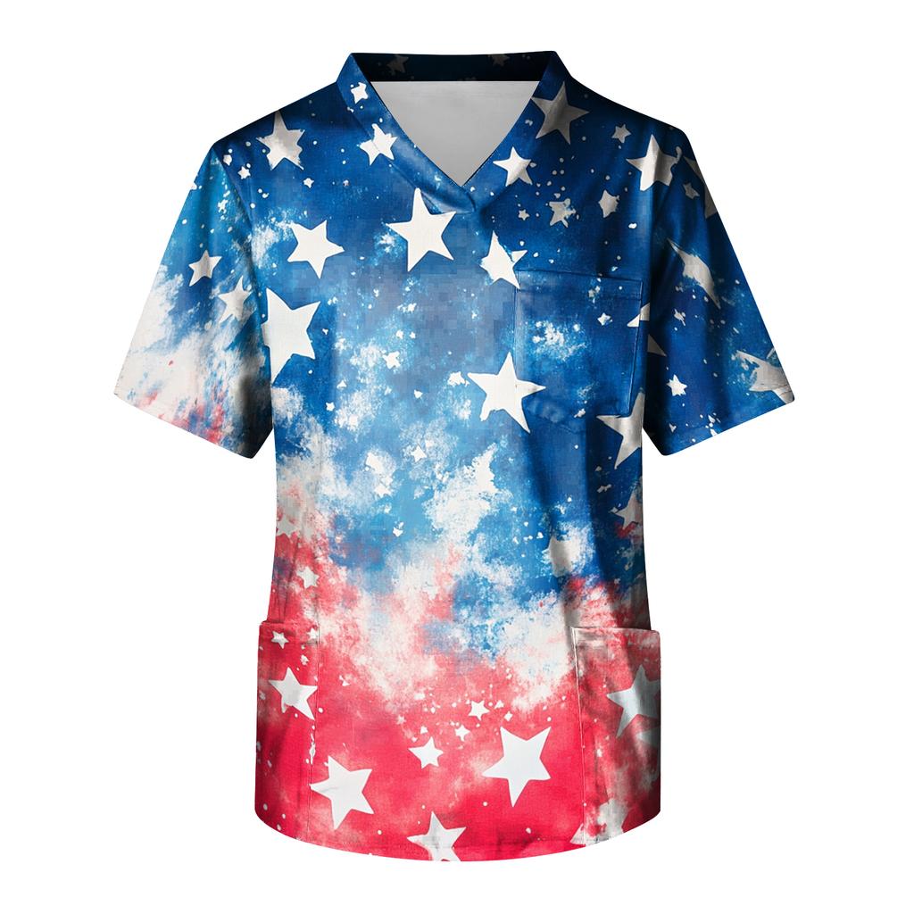Men's Short Sleeve V-Neck  Print Chest Pocket Care Top
