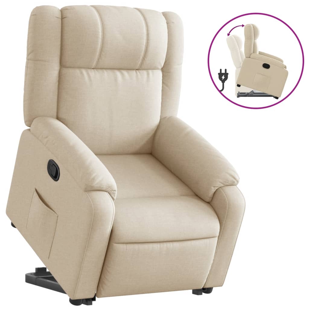 Recliner Chair with Lift Assist Cream Fabric