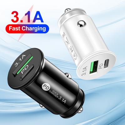 Mini 2portová USB PD 3.1A autonabíječka s rychlonabíjením typu C, adaptér pro iPhone, Samsung a Xiaomi