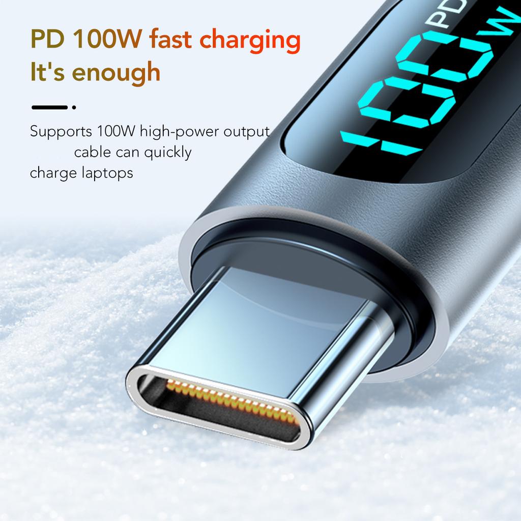 Ultra-Super Fast Charge Cable-6A 120W USB A To Type C Nylon Data Cord with Led Digital Display Cable