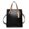 Large Capacity Tote Bag Women Stitched PU Shoulder Daily Commute Casual Use Black Khaki