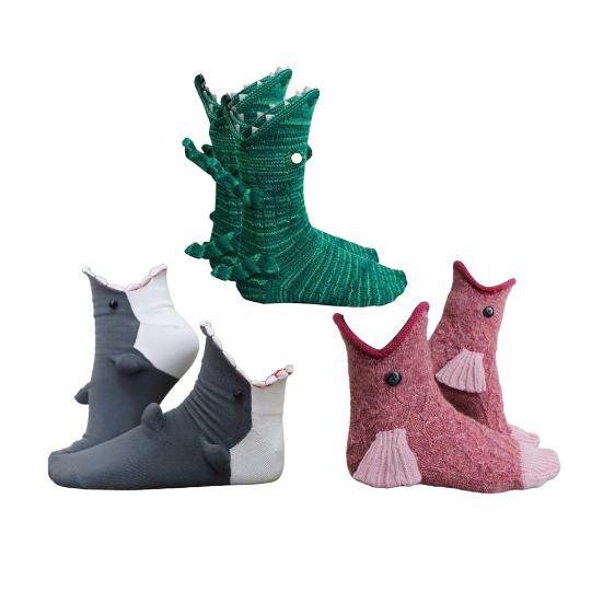 Krokodil Socken Neuheit Hai/Krokodil Beißen Bein Boden Socken Winter Zuhause Warm Gestrickt