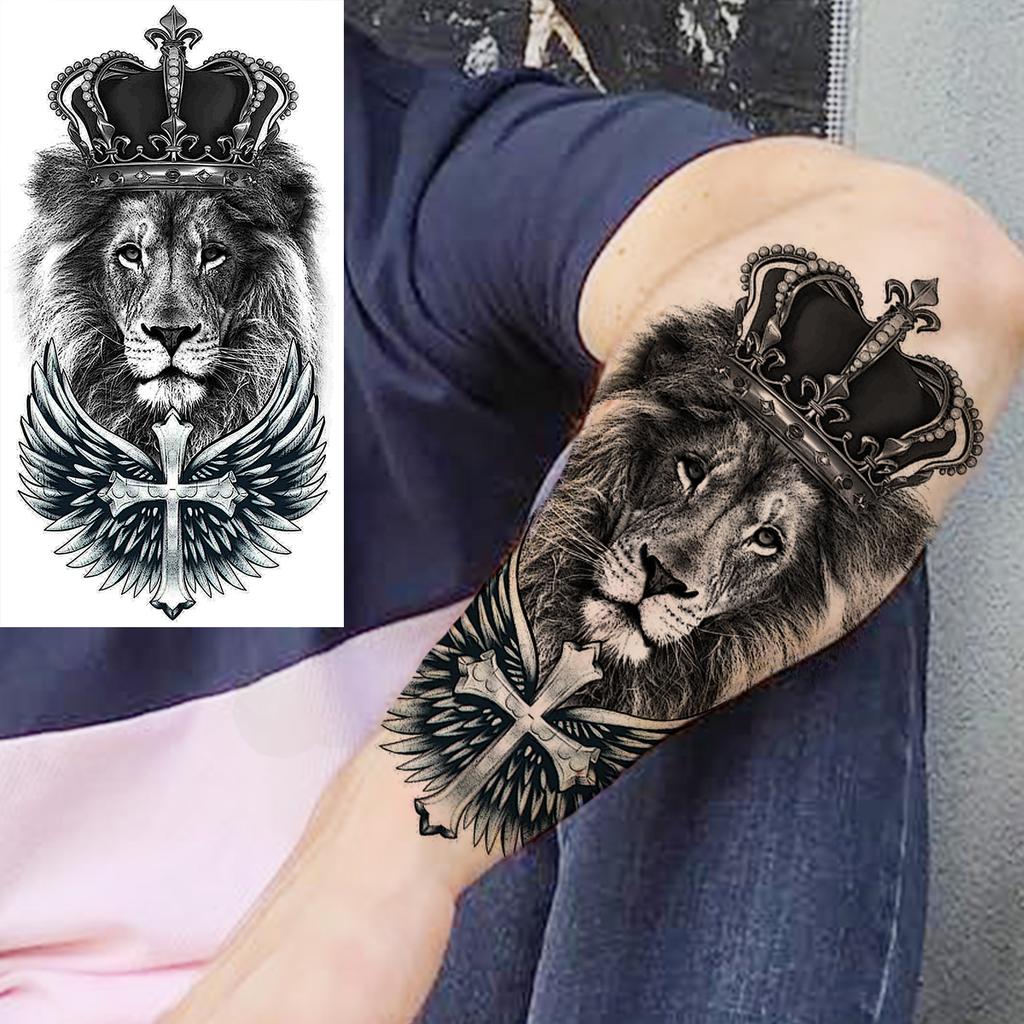 Tiger Flower Temporary Tattoos For Women Men Realistic Lion Scorpion Vampire Skull Compass Fake Tattoo Sticker Forearm Tatoos
