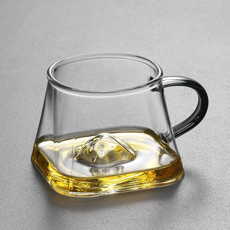 250ml 3D Mountains Heat Resistant Glass Tea Cup with Handle Water Milk Coffee Cup Kung Fu Tea Set Drinkware