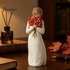 Flower Bouquet Resin Art Girl Holding Figurine, Faceless Lady Statue, Romantic Desktop Ornament for Small Statue Entryway Table Living Room