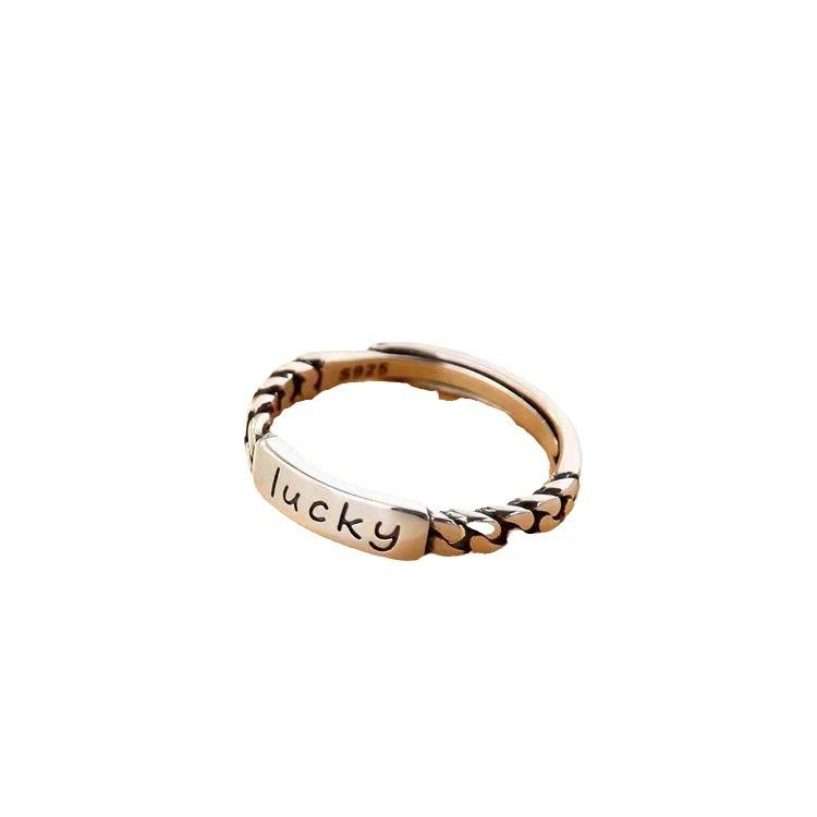 Chain LucKy Ring, Korean Silver-plated Retro Individual Cold Wind Twist Opening Tide Food Ring Supply