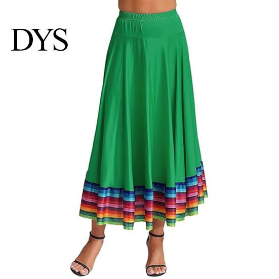 Grote Zwaaiende Zoom Rok Maxi Dames Volksdans Elastische Taille Spaanse Vrouwen Wijde Regenboog Mexicaanse Flamenco Optreden Kleurrijke Onderkant