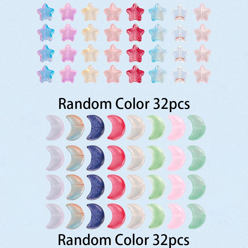 16/32/64 Stück Glasmaterial Mondperlen Stern Glas Bunte Anhängerperlen Mittig gebohrte Abstandsperlen DIY Freundschaftsarmband Ohrringe Halskette