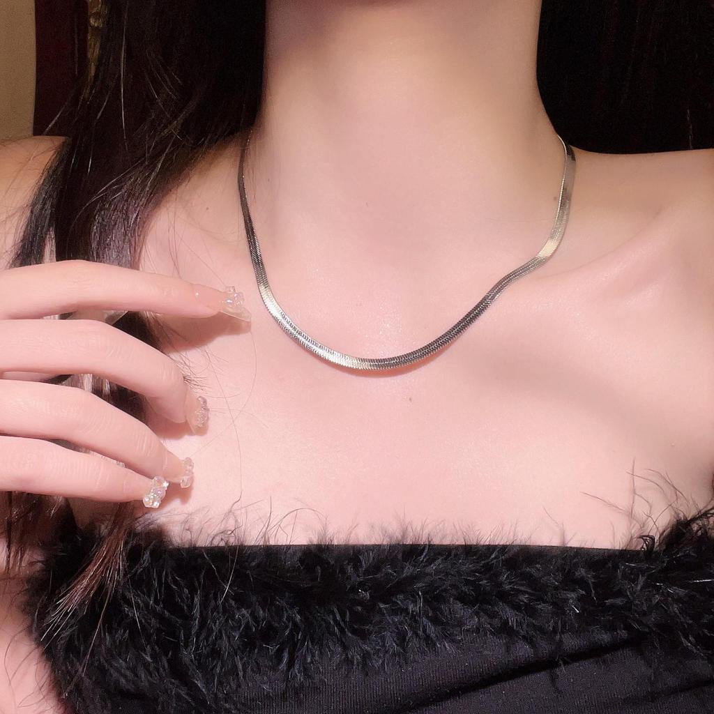 Titanium Steel Non-Fading Flat Snake Chain Necklace - Simple, Versatile, High-End Clavicle Jewelry for Women
