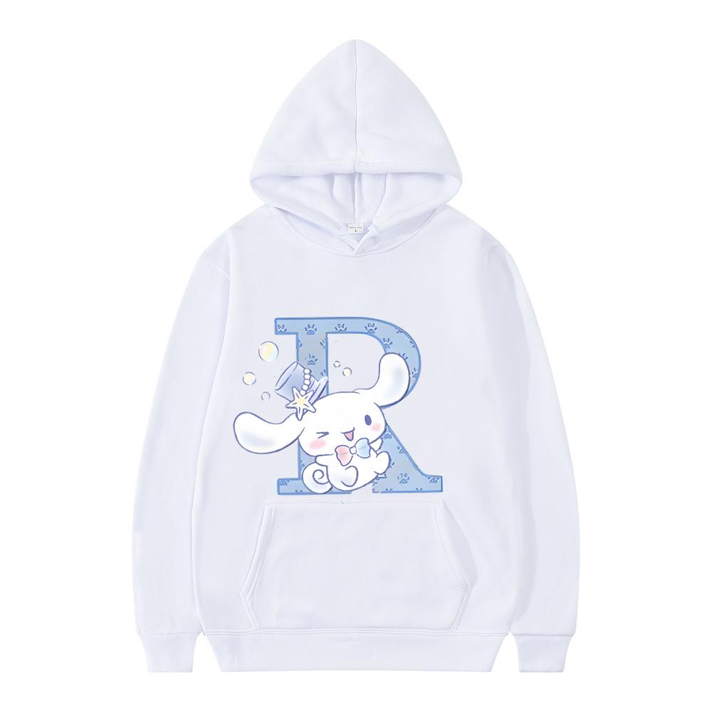 New Sanrio Cinnamoroll Woman and Men White Hoodies Letter A B C D Sweatshirts Clothes Kawaii Pullover Anime Cartoons Casual Tops