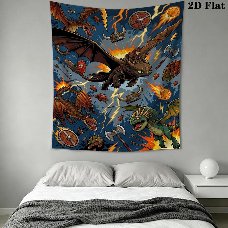 How to Train Your Dragon Wall Tapestry Aesthetic Wall Hanging Printed Fabric Blanket Decorative Tapestries for Bedroom Living Room Home Decor