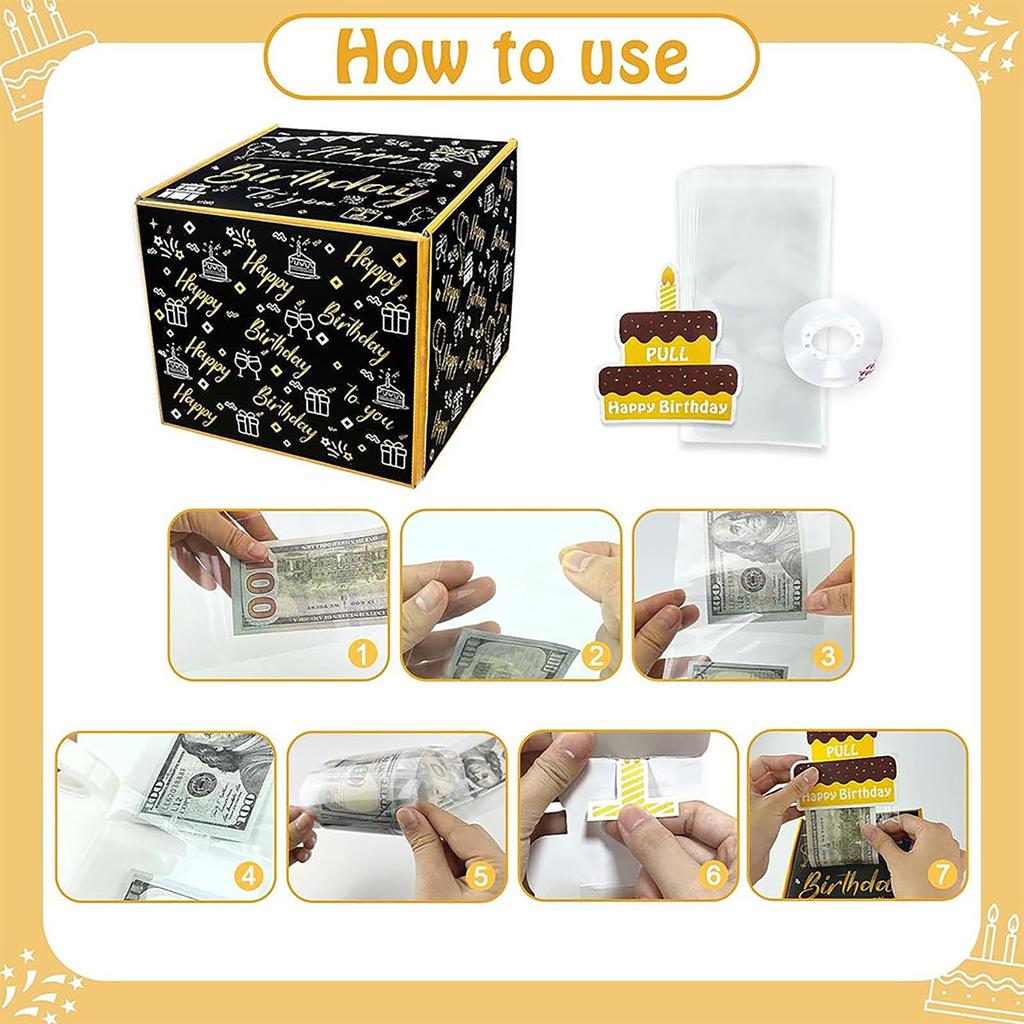 Happy Birthday Money Box Cash Gift Pull, Cash Gift Box, Cash Gift Black Money Clip Cash & Pull Out Card DIY Set Surprise Birthday Gift Box