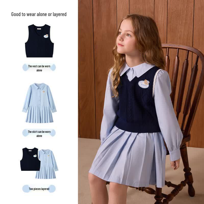PawinPaw Girls' Cartoon Bear Knitted Vest & Dress Set
