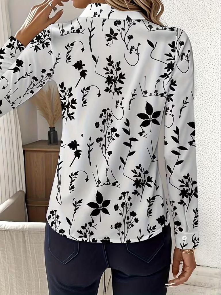 Elegant French Retro Print Long Sleeve Lapel Shirt for Spring/Summer