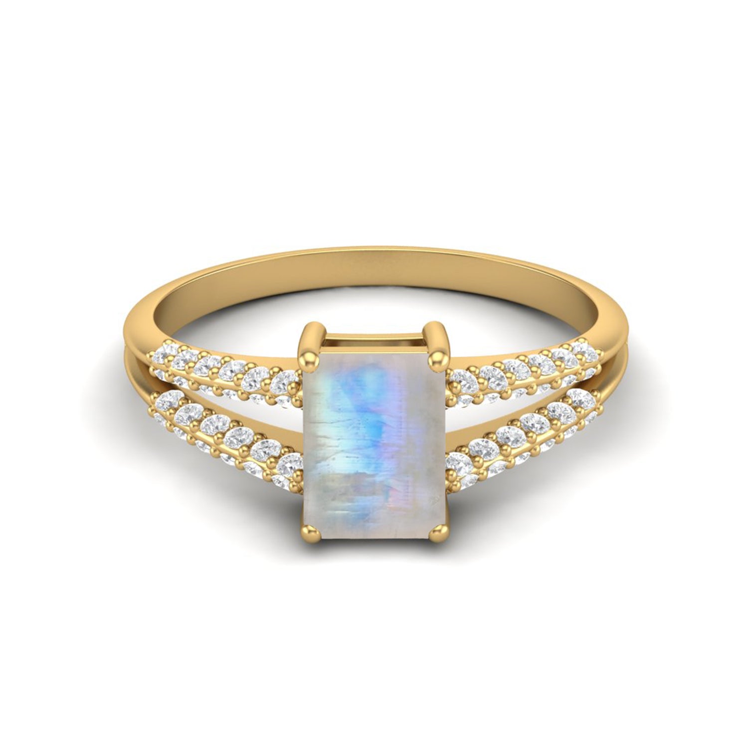 

7X5MM Octagon Moonstone Gemstone 925 Sterling Silver Gold Plated Solitaire Split Shank Women Wedding Ring 10 жовтий