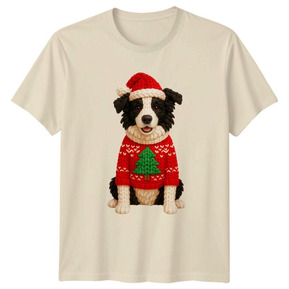 Border Collie Dog Christmas Sweater Santa Hat Unisexs TShirt Unisexs Tee Holiday