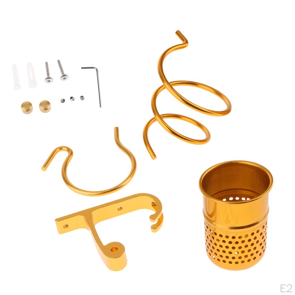 Wall-Mounted Hair Dryer Holder Comb Brush Organizer Cup Rack