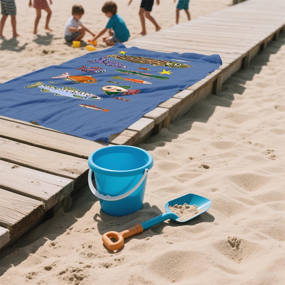 Vintage Bunter Fisch Doodle Übergroßes Mikrofaser Strandtuch Sandfest Schnelltrocknend, Saugfähig für Schwimmbad Reisen Camping