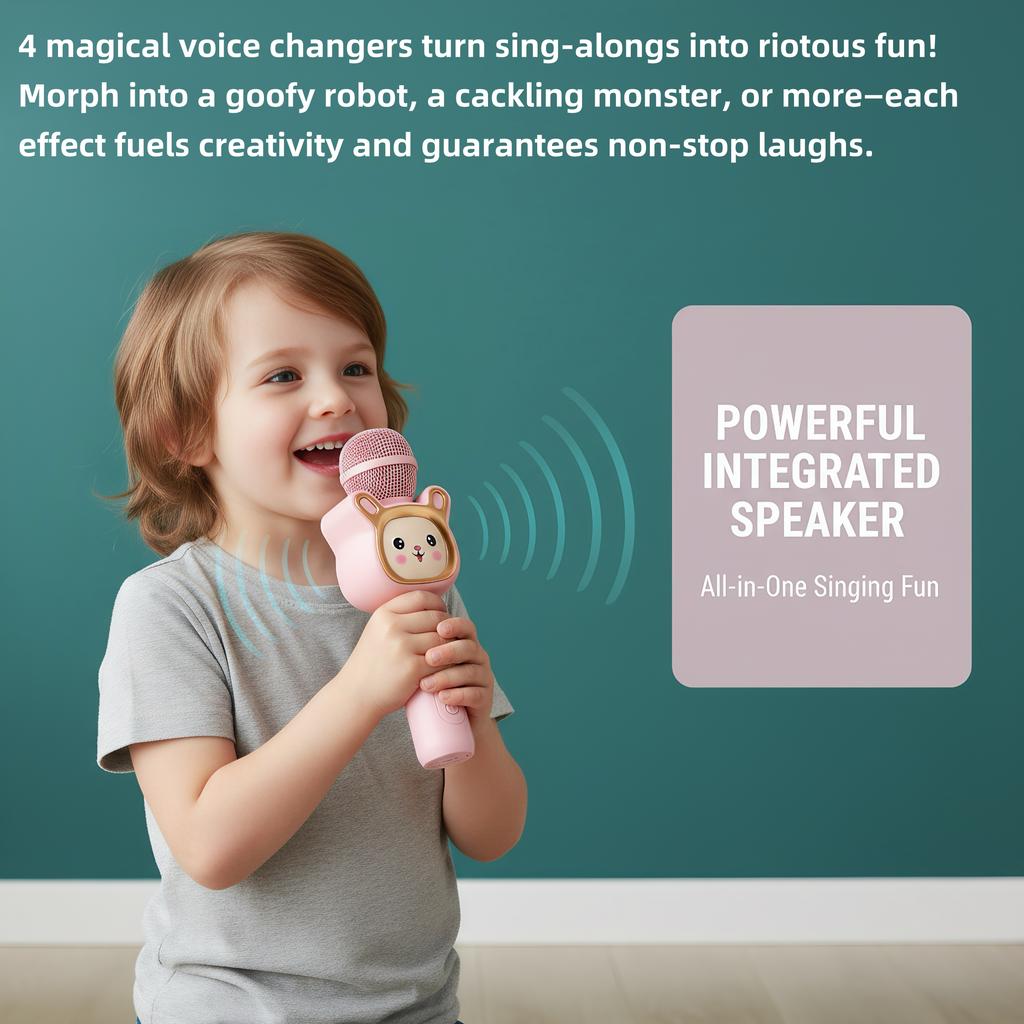 Kid’s Portable KTV Microphone, Bluetooth Wireless, TWS Connection, Colorful LED Lights, Karaoke Microphone Birthday Gift Toy