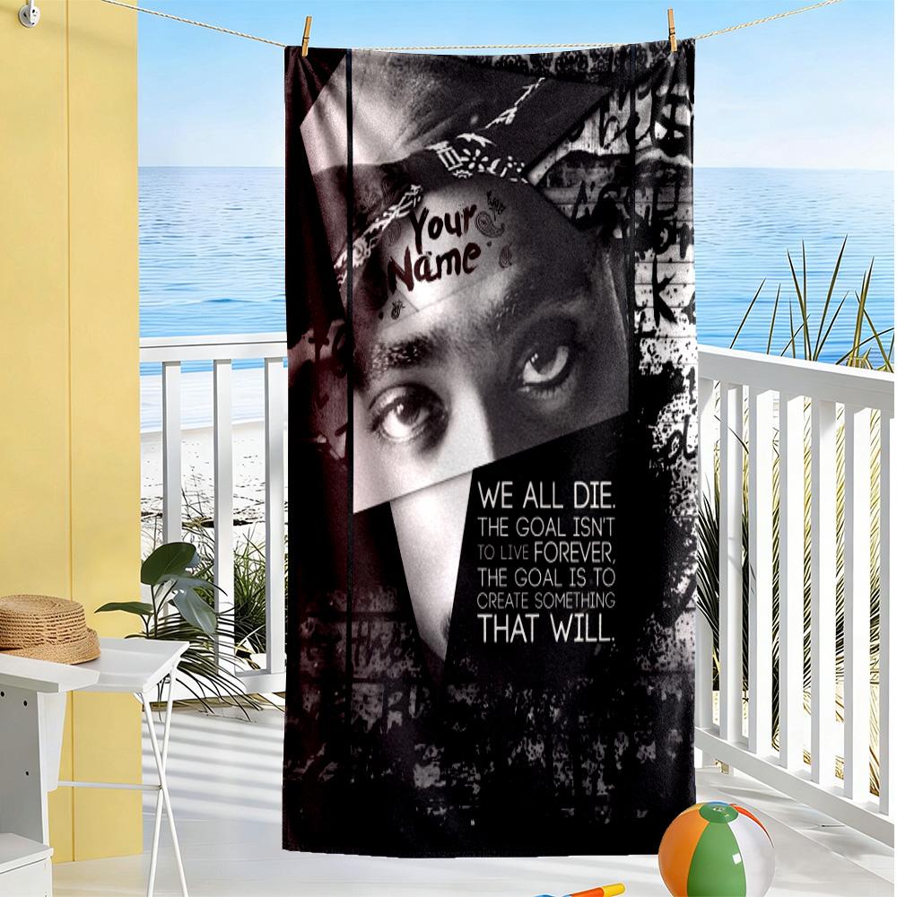 2pac Customize Text Beach Towel Quick-Dry Soft Microfiber Ideal for Travel Outdoor Swim Pool Yoga Surf Camping Hiking Gym Gift Holiday