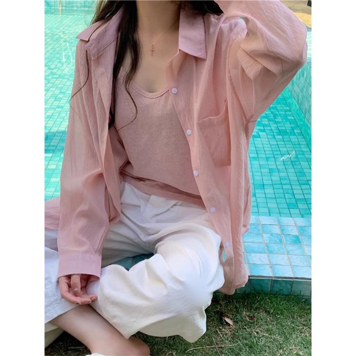 Women's Stylish Loose Tencel Cotton Sun Protection Drape Shirt – Thin Long Sleeve Korean Spring/Summer Top