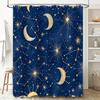 Blue Constellation Shower Curtain Set For Bathroom Decor Moon Stars Pattern, Water-Resistant Fabric Shower Curtains With Rings (