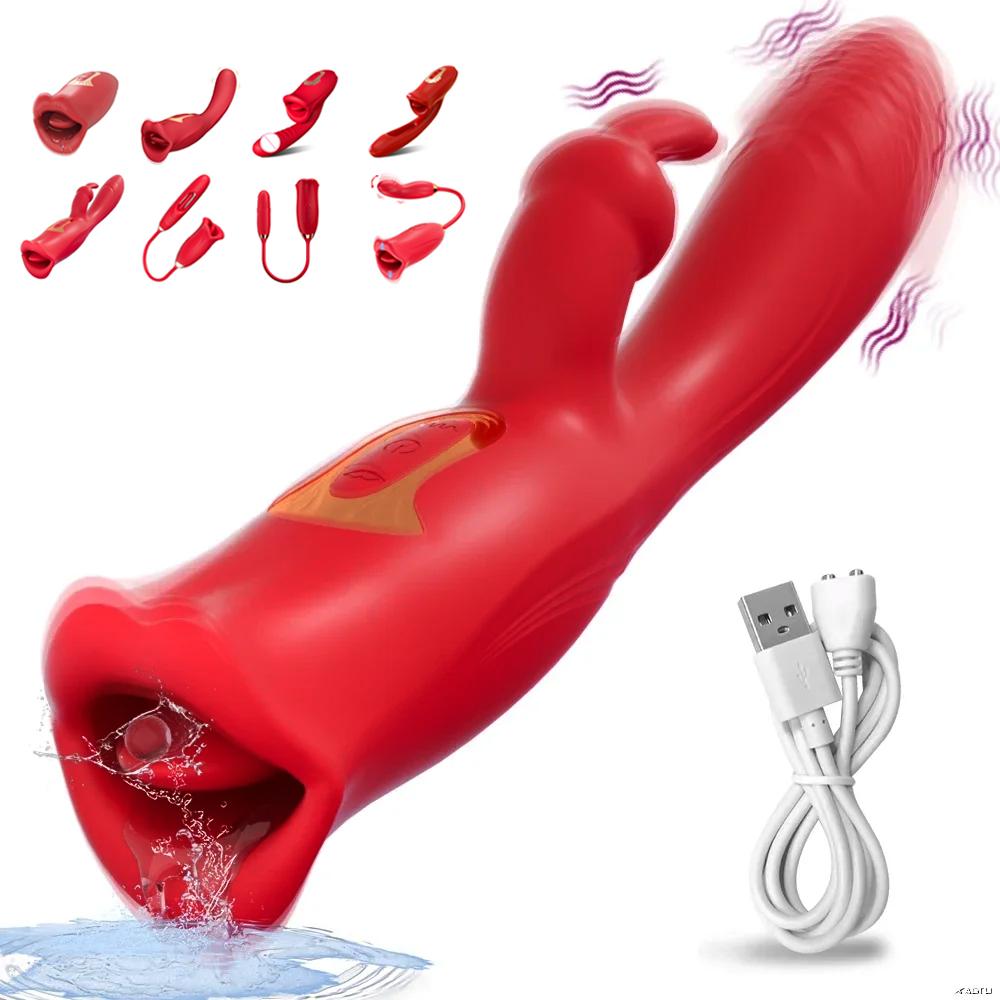 Sucking Dildo Vibrator Female Tongue Licking Telescopic Dildo G-Spot Clitoris Nipple Stimulator Female Sex Toys Adult Products