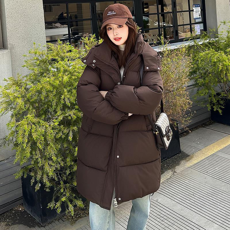 2025 New Medium and Long Cotton-padded Clothes Cotton-padded Clothes Hooded Versatile Fashion Loose Foreign Style Women's Coat