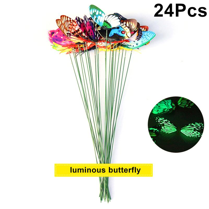 

24 шт./компл. фестивальный садовый декор, имитация ПВХ двора, 10 см, светящаяся вывеска в виде бабочки, садоводство 24pcs