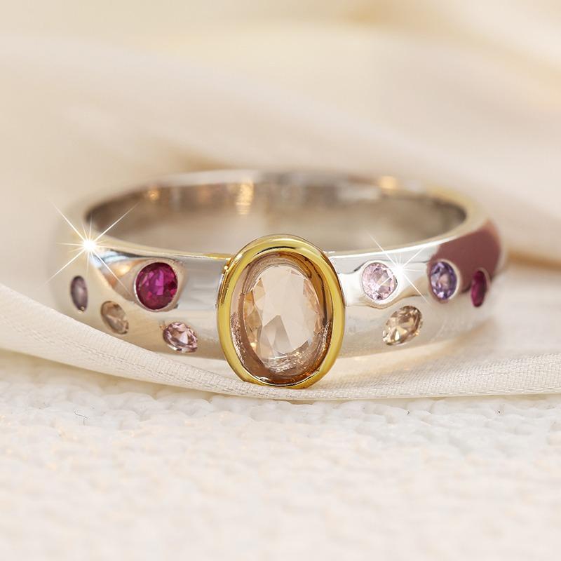 Gorgeous Inlaid Multicolored CZ Women's Ring Classic Two Color Geometry Daily Wear Party Jewelry Anniversary Gift