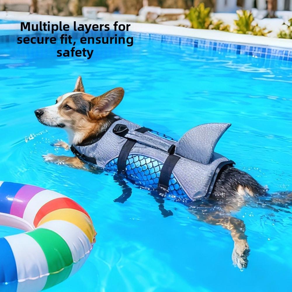Strong Buoyancy Dog Life Jacket Shark Fin Style Quick Drying Puppy Safety Vests Shiny Scales Adjustable Pet Life Vest Pet Safety