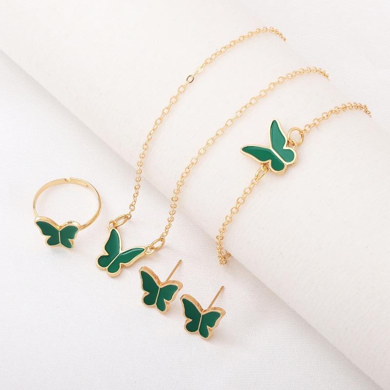 Fashion European American Style Butterfly Enamel Jewelry Four Piece Set For Women