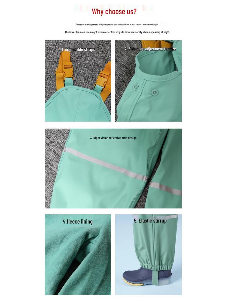 Kids' Fleece-Lined Waterproof Rain Pants – Unisex Bibs for Toddlers and Kindergarteners