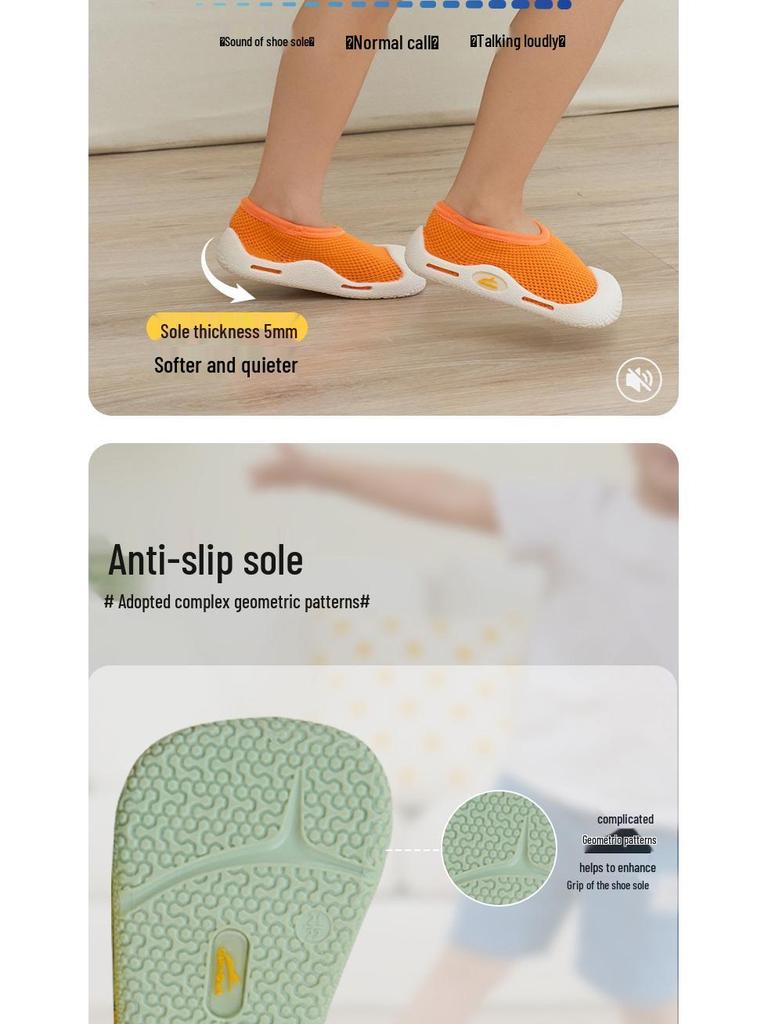 Golden Shark Kids' Wide Fit Non-slip Indoor Shoes - Silent, Breathable Soft Sole for Kindergarten and Early Education.