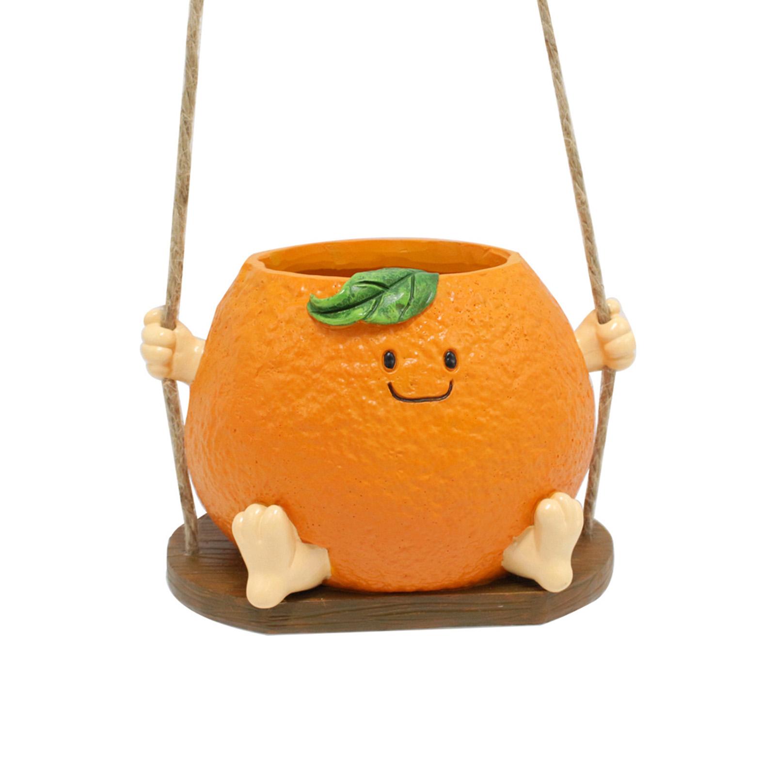 

Orange Swing Resin Flower Pot Decor With Face For Succulent Plants Hanging Garden Balcony Yard Ornament 17x13x12cm