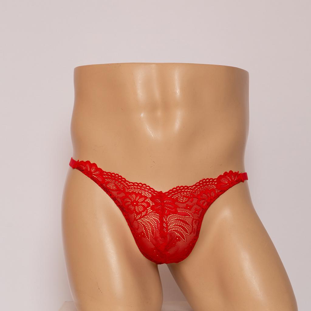 Men's Sex Underwear Lace Panties Sex Panties Nightclub Bar Stage Transparent Thong