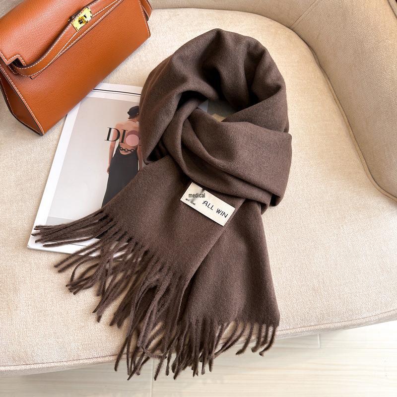 Versatile Women's Winter Wool Scarf: Thick, Monochrome, Long Tassel Shawl