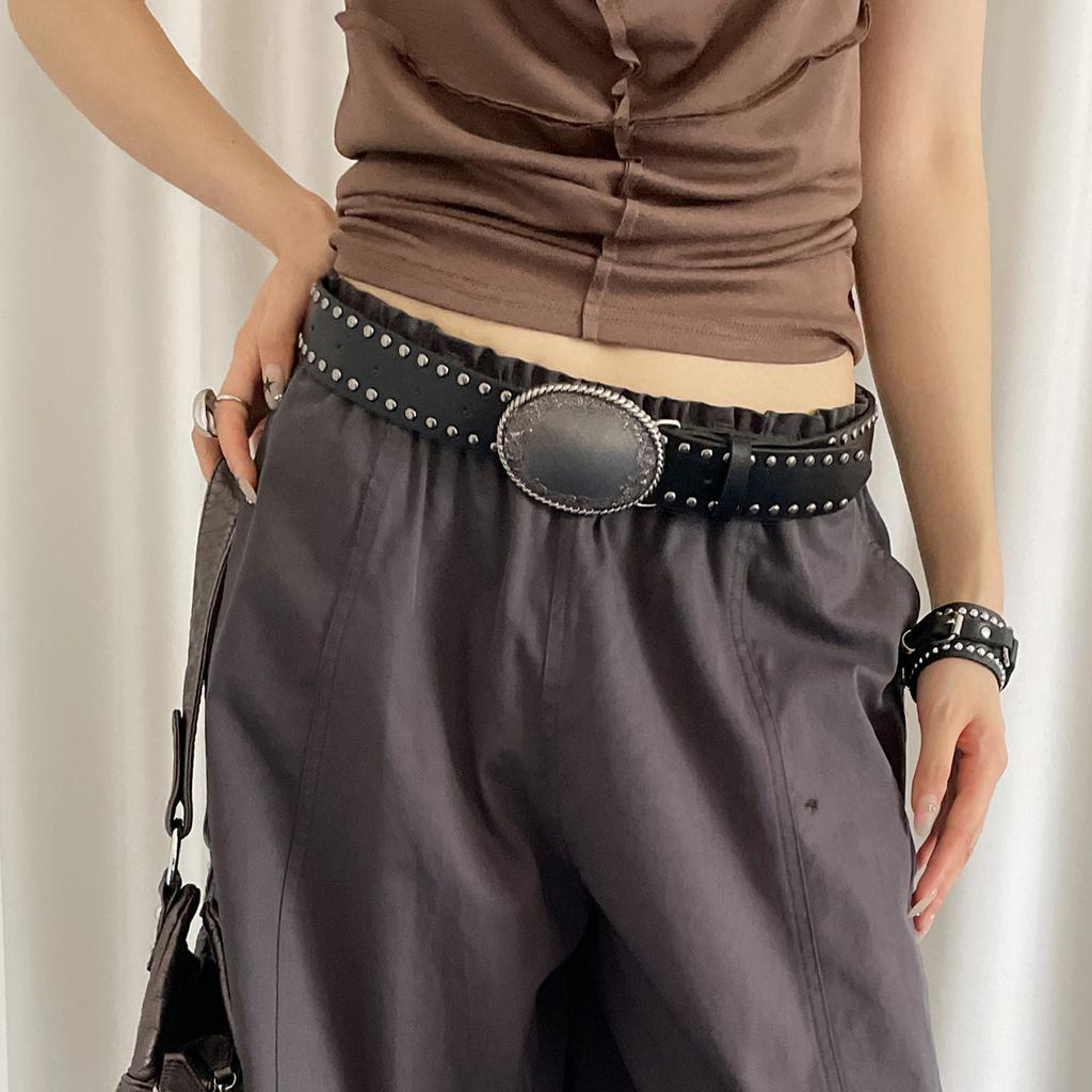 Vintage Punk Studded Belt For Women Jeans Soft PU Leather Durable Fashion Accessory