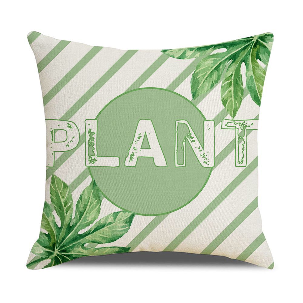 Ins Style Nordic Simple Geometric Abstract Small Fresh Green Plant Elk Linen Print Square Pillowcase