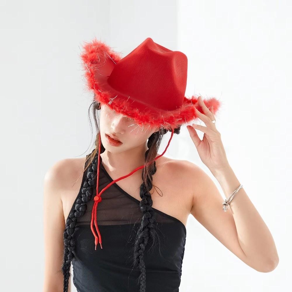 Wide Brim Western Cowboy Hat Solid Color Cowgirl Hat Classic Jazz Hat Girl