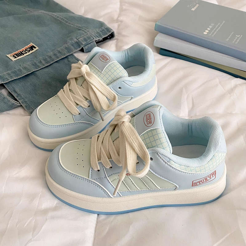 Milk blue niche casual board shoes women's ins trend versatile casual sports student little white shoes platform bread shoes