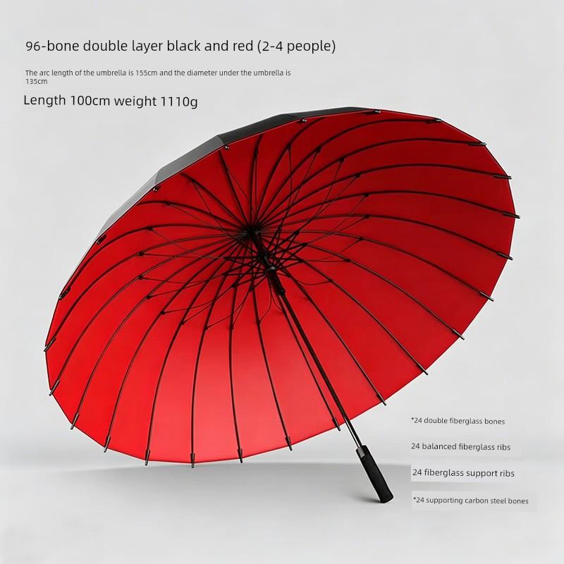 Ombrello Dritto Automatico a Doppio Strato con 96 Stecche, Extra-Large, Allargato, Ispessito, Rinforzato, Antivento, Resistente alla Tempesta, Ombrello Speciale Grande con