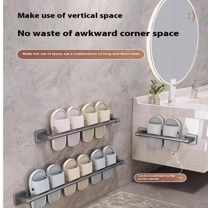 Two Layer Punch-Free Towels Holder Bar Bathroom Storage Rack Towel Rack Organizer Wall-Mounted Towel Shelf