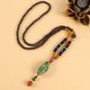 Retro Versatile Men's and Women's Sweater Chain Long High-end Wooden Pendant Buddha Bead Necklace Pendant Cotton and Linen Accessories