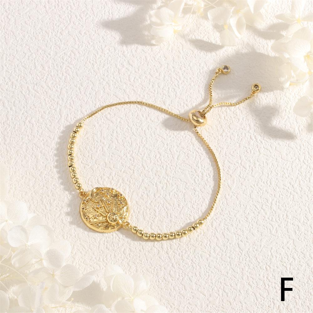 Měděný zirkonový náramek Hvězdná obloha Slunce se srdíčkem a kulatými korálky