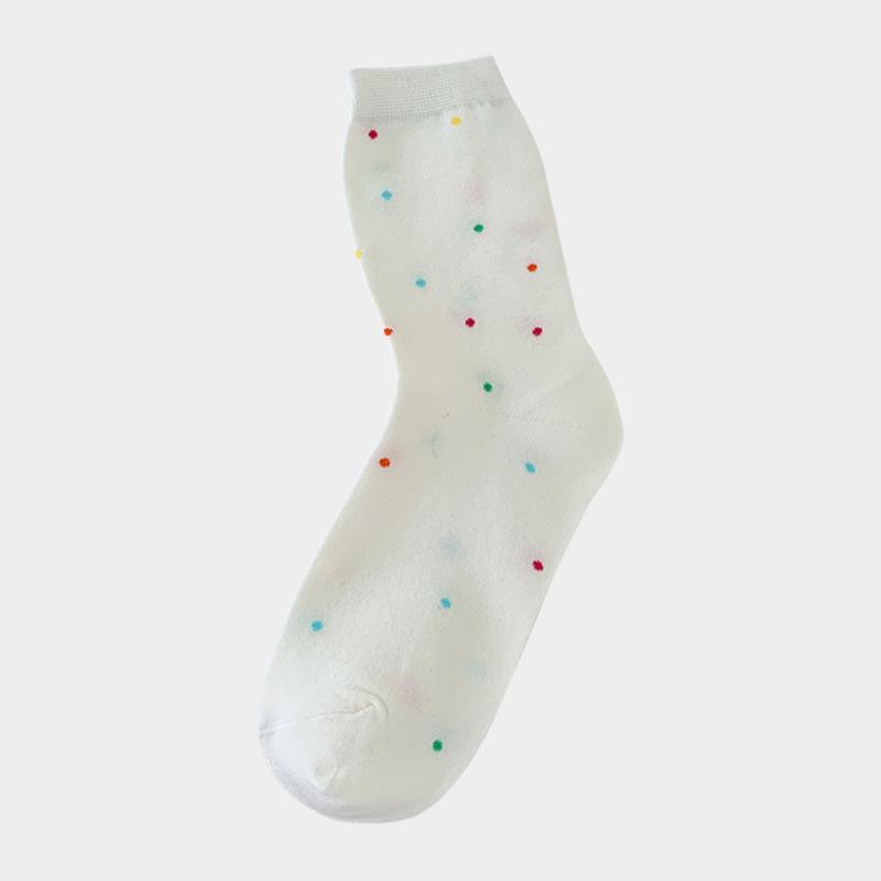 Farbe Punkte Reine Baumwolle Socken Damen Mittelhohe Socken Tide Mädchen Japanische Weiße Strümpfe