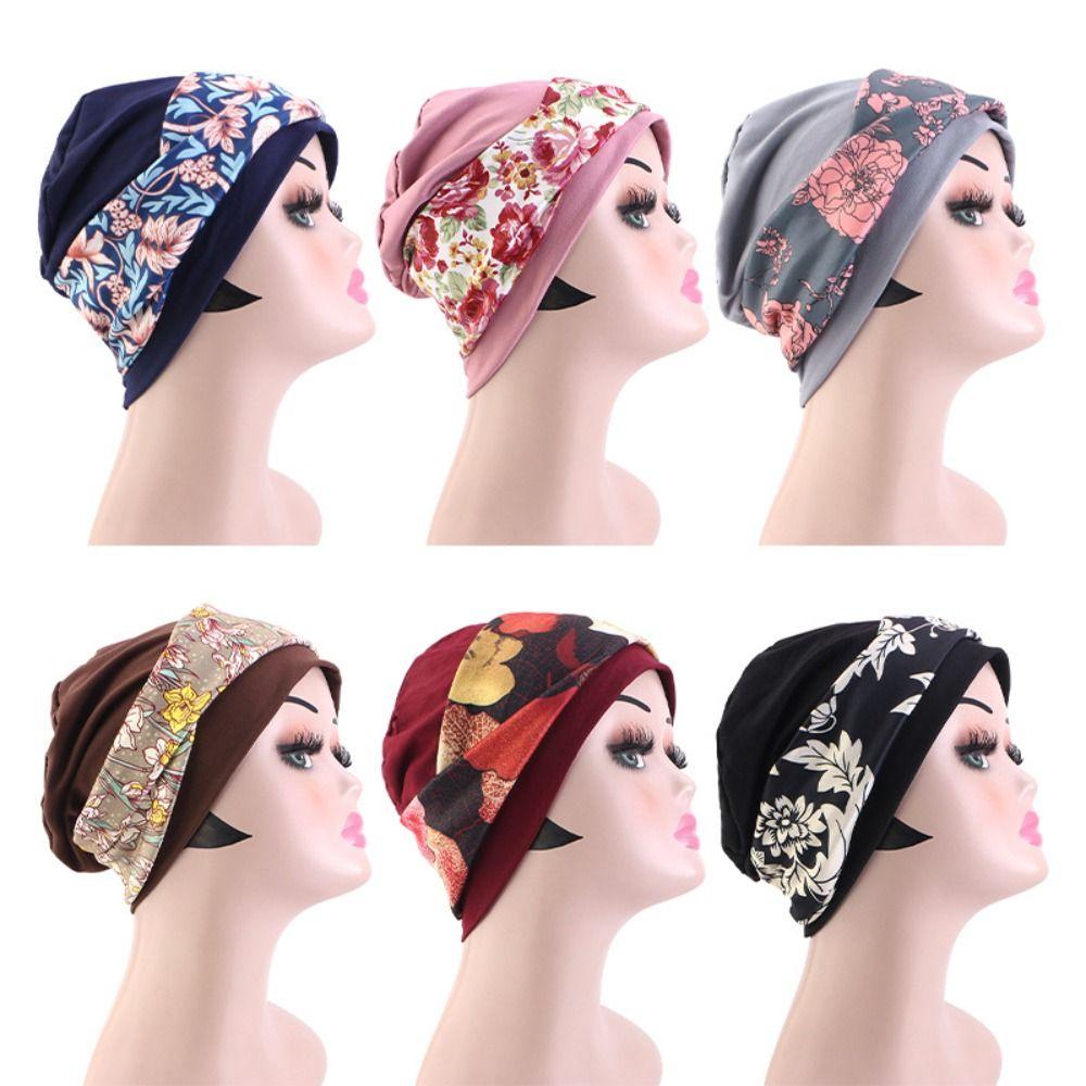 New Flower Print Bohemian Headband Hat Stretch Fabric Breathable Hair Care Cap Comfortable Flat Top Hood Women