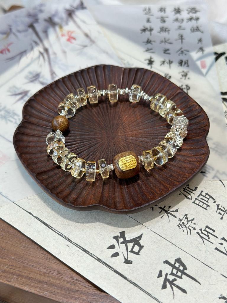 Jewelry Natural Citrine Cut Fortune Crystal Bracelet Bracelet White Crystal Round Beads